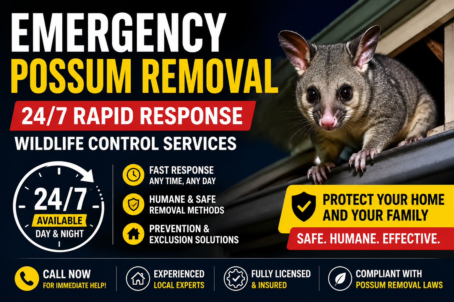 Emergency Possum Removal – 24/7 Rapid Response Wildlife Control Services